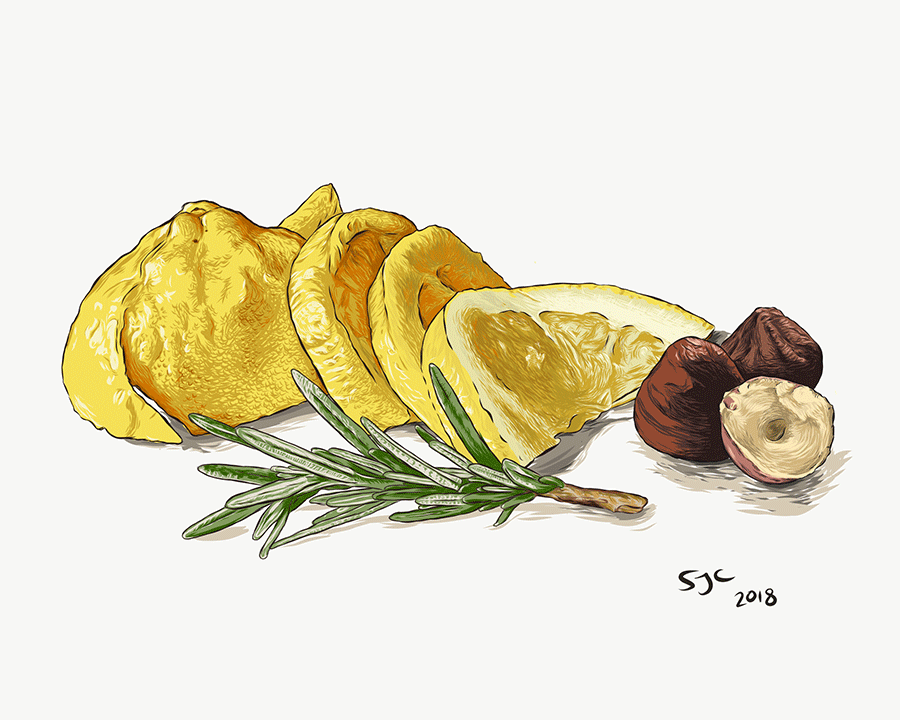 Lemon, Hazelnuts and Rosemary - Vector illustration
